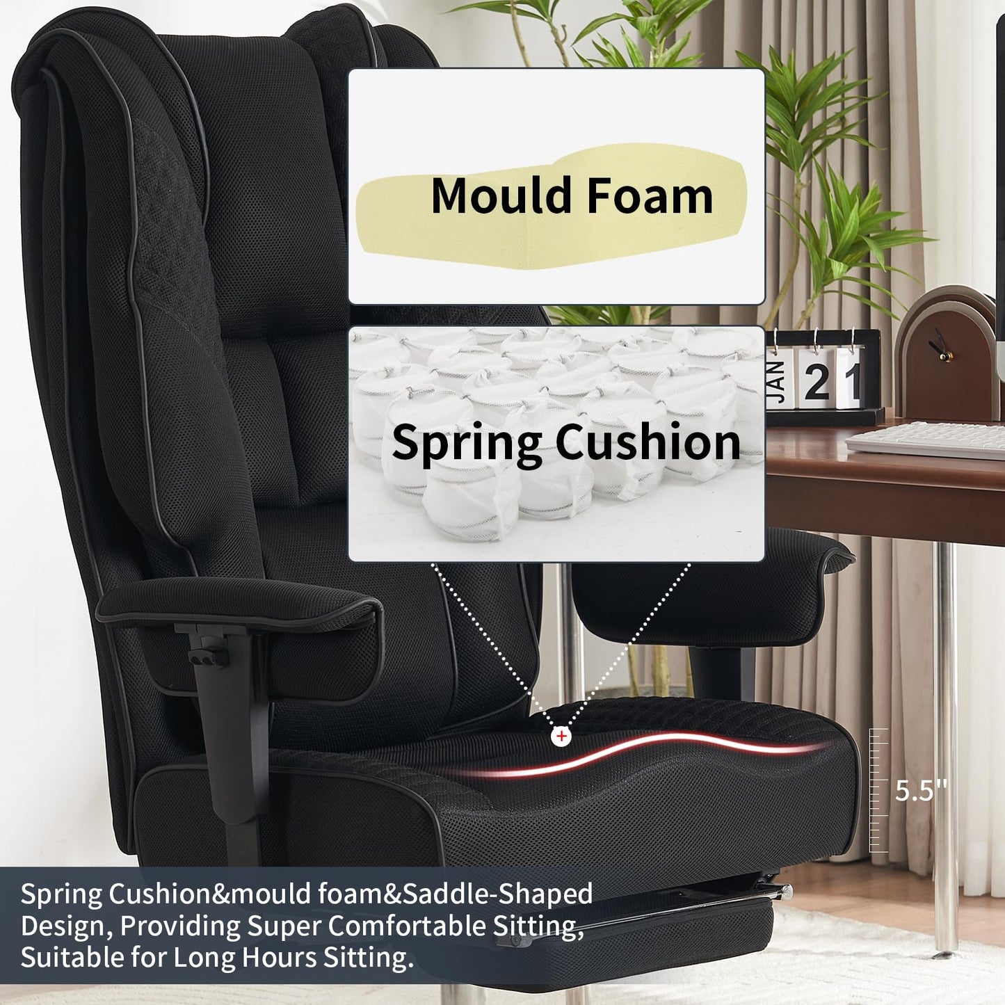 EXCEBET Big and Tall Office Chair 400lbs Wide Seat, Leather High Back Executive Office Chair with Foot Rest, Ergonomic Chairs Lumbar Support for Lower Back Pain Relief (Mesh Black)