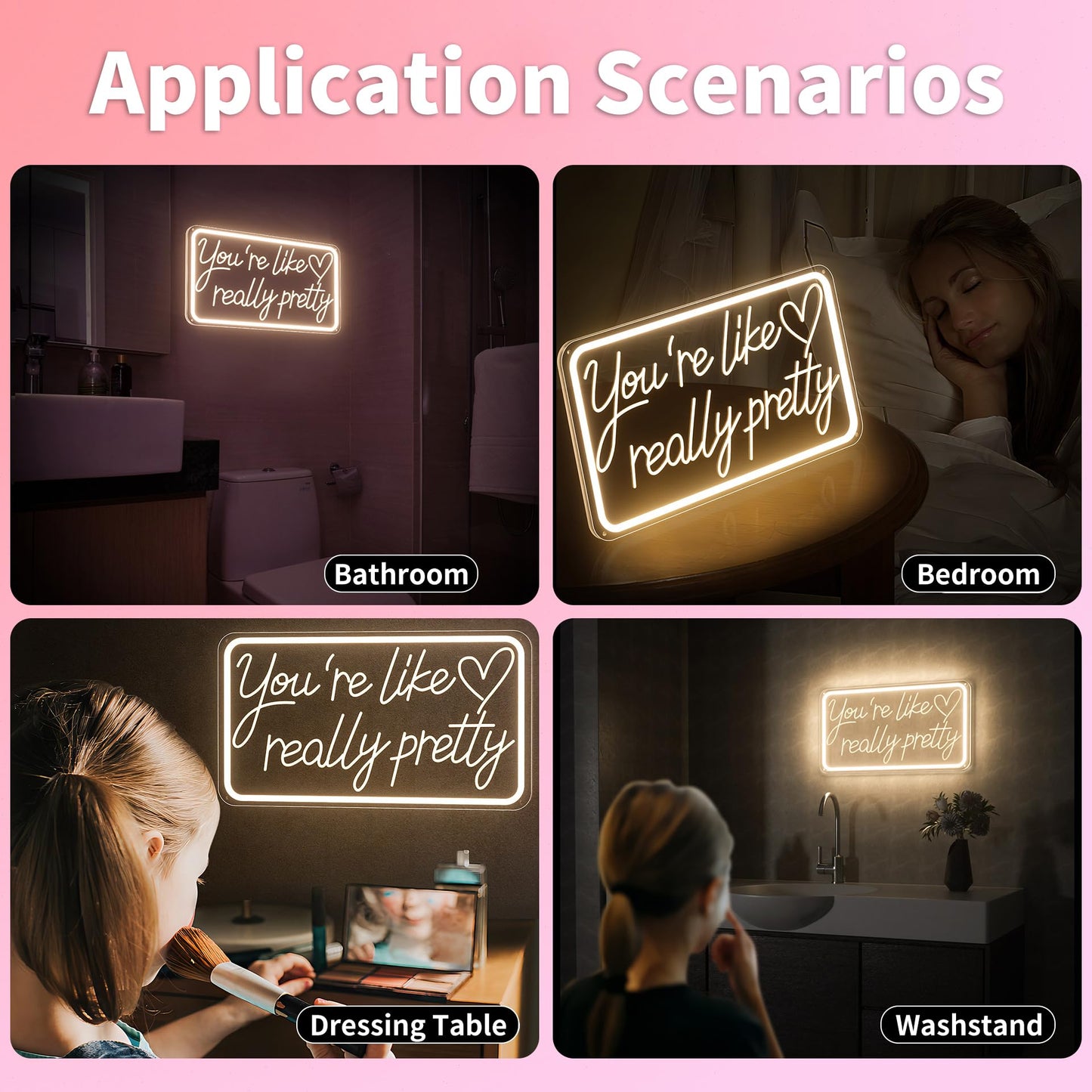 You're Like Really Pretty Neon Signs for Wall Decor, LED Neon Sign Aesthetic Room Decor for Teen Girls Neon Lights Signs for Bedroom, Salon, Wedding Party Pink Neon Name Sign