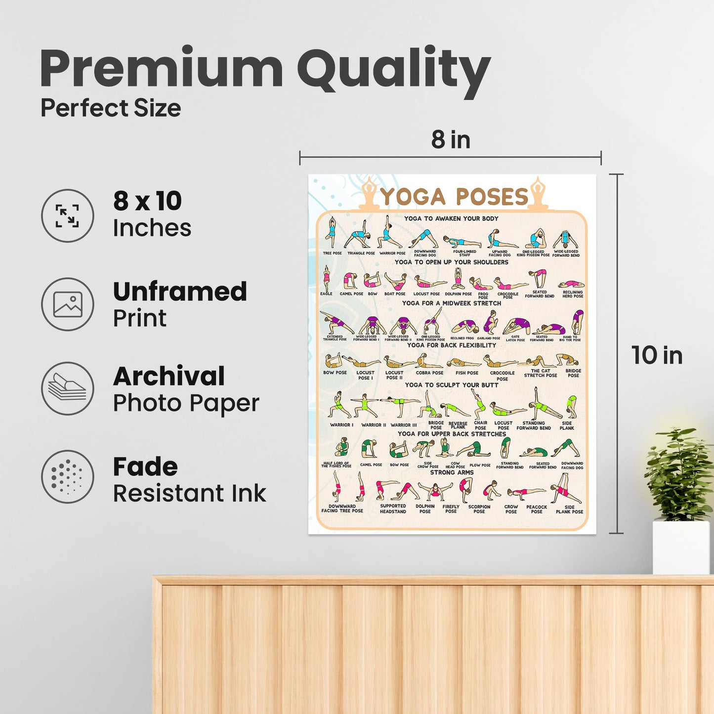 ZUKIY Illustrated Dumbbell Workout Guide - Workout Wall Art for Home Gym - Yoga Posters - Pilates Chart - Gym Poster for Women - Stretching Wall Decor - Fitness Room Poster