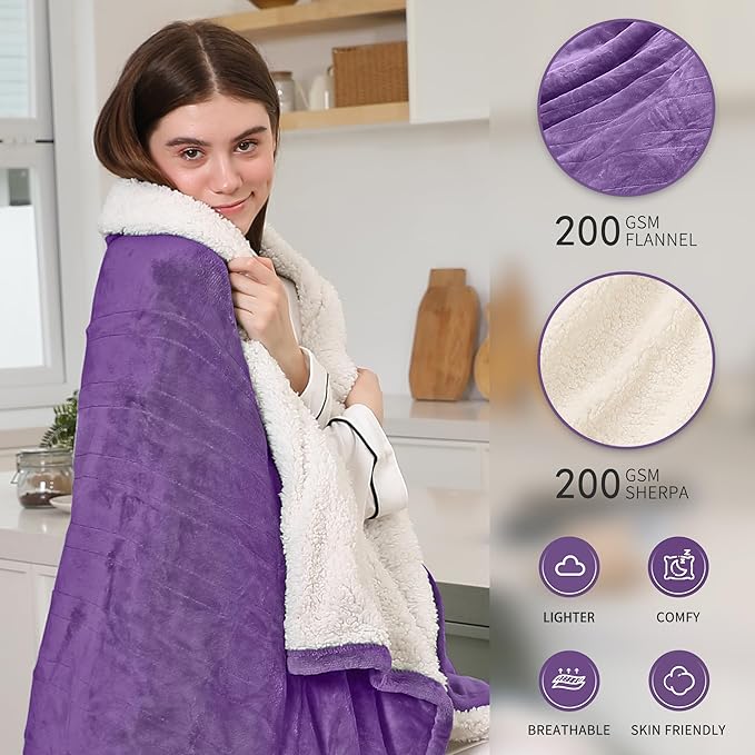 Electric Blanket Twin Size，62"x84" Heated Blanket with Overheating Protection, Extremely Cozy Soft Fast Heating with 5 Levels & 10 Hours Auto Off, Lavender Violet