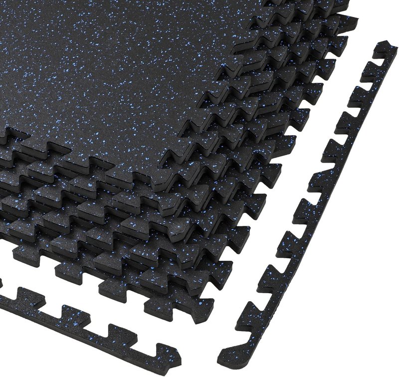Xspec Interlocking Rubber EVA Foam Exercise Mat - Durable Gym Flooring Tiles | 48 sq ft (12 Tiles) | Black/Blue