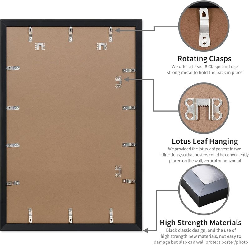 24x36 Poster Frames - Black 2 Pack with HD Plexiglass | Durable Scratch-Proof Design for Vertical or Horizontal Mounting