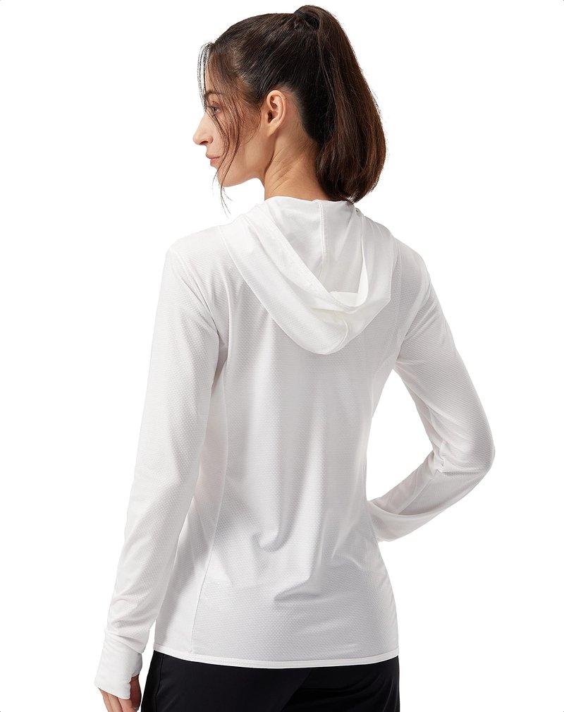 Soothfeel Women's UPF 50+ Sun Protection Hoodie Jacket Lightweight Long Sleeve Sun Shirt for Women with Pocket Hiking Outdoor B-White