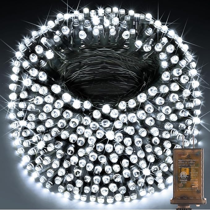 KNONEW 403FT 1000 LED Christmas Lights Outdoor String Light 8 Modes & Timer Fairy Lighting Plug in Waterproof for Xmas Yard Tree Wedding Party Holiday Decorations (Cool White)