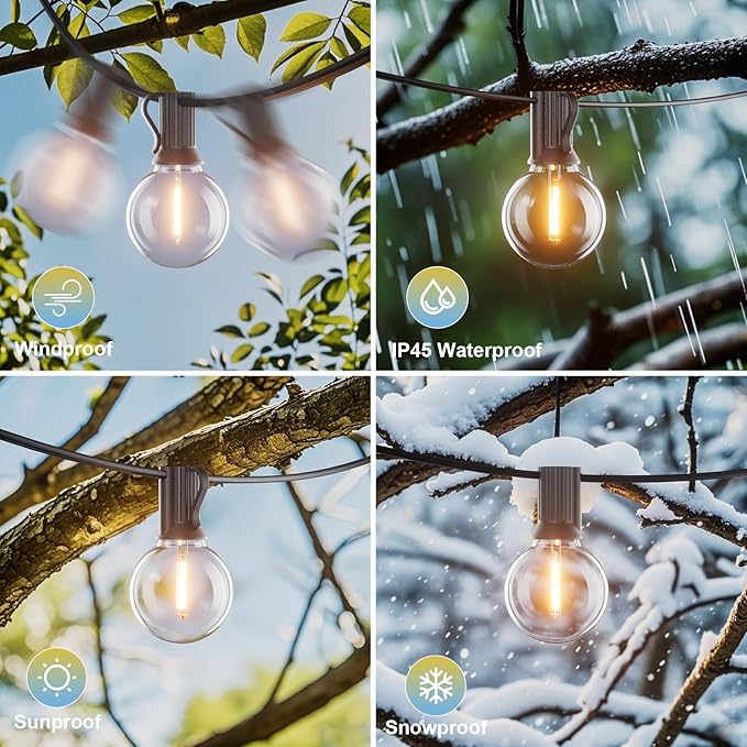 Bomcosy Outdoor String Lights,25 FT LED String Lights for Outside with Shatterproof Dimmable 12+1 Bulbs,Waterproof Connectable Outdoor Lights for Deck,Garden,Backyard,Balcony,Porch,Patio