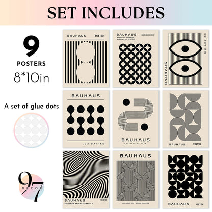 97 Decor Large 11x14 Bauhaus Wall Art Prints - Large Abstract Wall Art Decor, Mid Century Modern Art Wall Decoration, Bauhaus Poster Modern Painting Geometric Pictures For Bedroom Living Room (unframed)