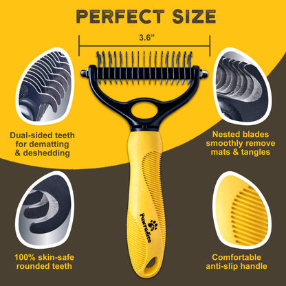 Pawradise Deshedding Dog Brush - Double-Sided Pet Hair Remover for Cats & Dogs - Yellow Undercoat Grooming Rake for Shedding and Dematting