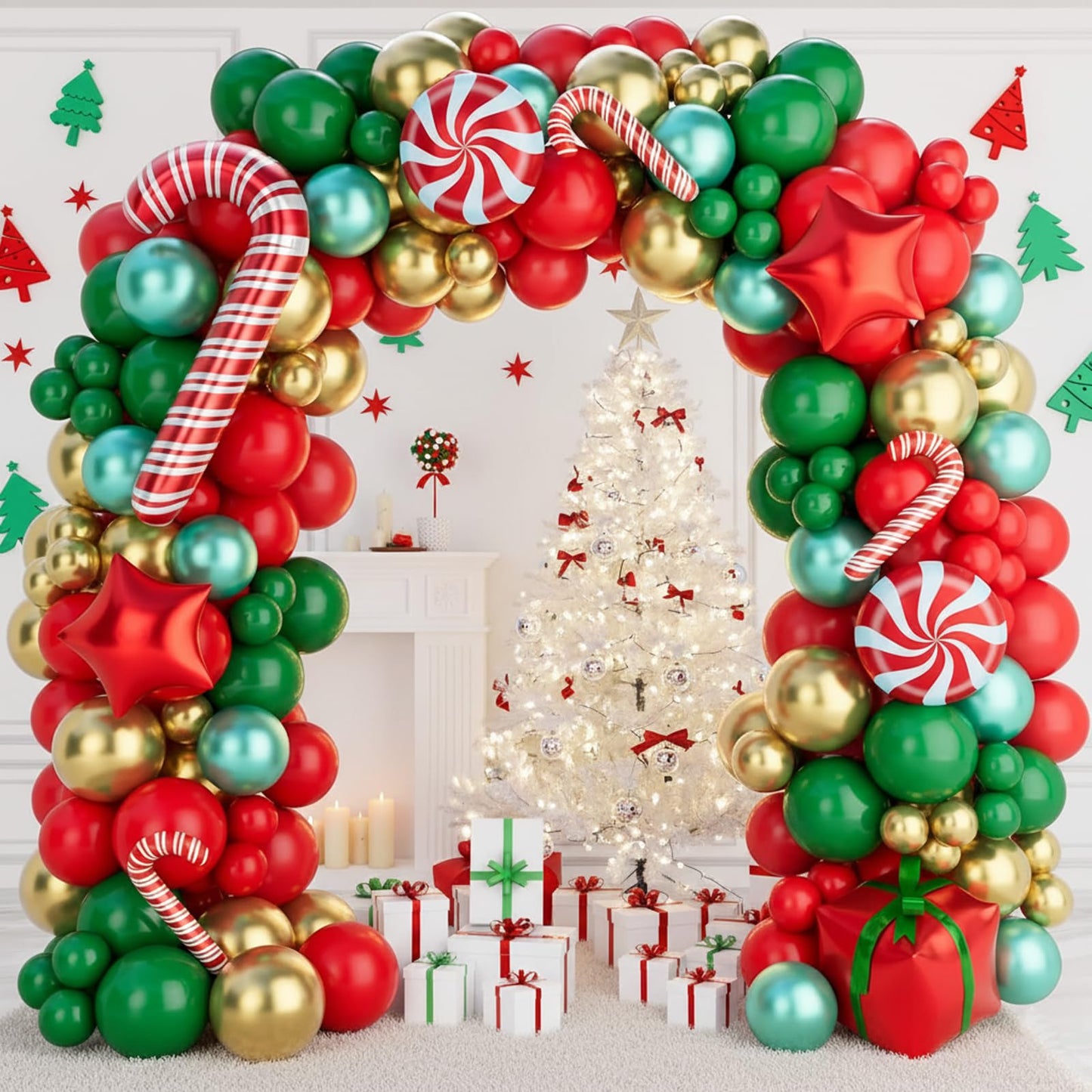 Christmas Balloon Garland Arch Kit 149PCS Red Green Gold Balloons Candy Balloons Gift Box Balloons for Christmas Party Decorations Supplies