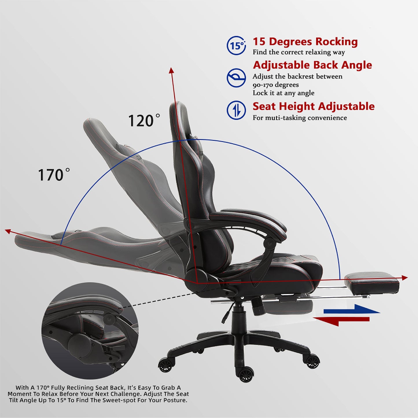 Dowinx Gaming Chair Big and Tall, Ergonomic Game Chair for Adults with Footrest and Massage Lumbar Support, High Back Computer Gamer Chair PU Leather, 350Lbs, for Office, Home, Black