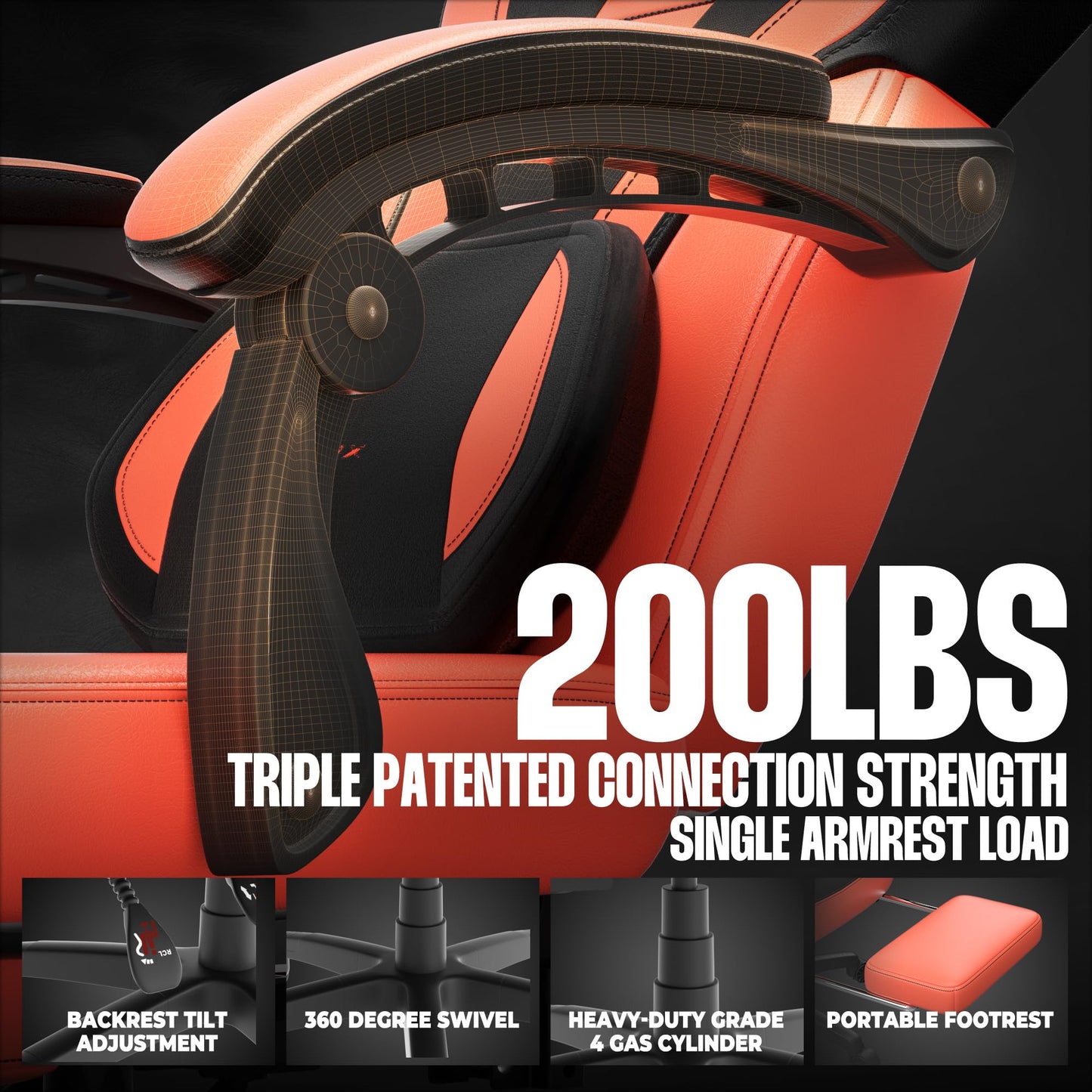 Dowinx Gaming Chair with Footrest, Gaming Chair for Heavy People, Gamer Chair for Adult with Massage, Computer Game Chair with PU, PC Game Chair for 200lbs (Red)