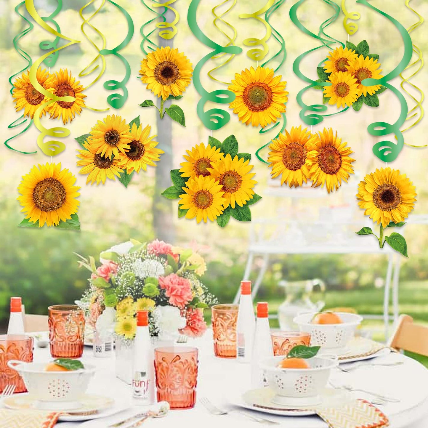 KALEFO 30PCS Sunflower Decorations Hanging Swirls Spring Summer Party Supplies Sun Flowers Foil Ceiling Wall Decor for Baby Shower Birthday Wedding Family Holiday Favors