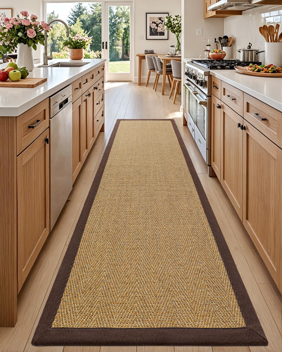 DEXI Jute Hallway Runner Rug 3x8, Woven Braided Natural Fiber Non Slip Runner Inside, Farmhouse Runners Carpet Indoor for Entryway Kitchen Luandry, Natural/Brown