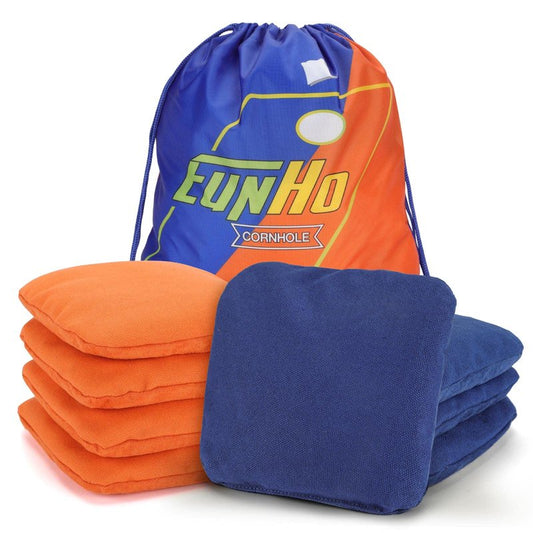 EunHo Regulation Cornhole Bags Set of 8 - Dual Sided Slick and Stick Cornhole Bean Bag for Tossing Game Professional All Weather Pro Corn Hole Bags with Tote Bag (Blue/Orange)