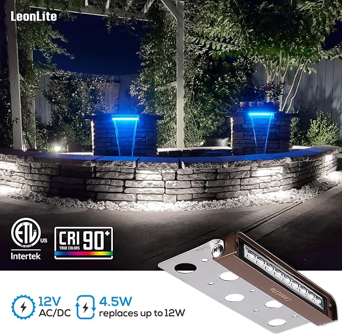 LEONLITE Premium Series 7 Inch 4.5W LED Hardscape Lighting Swivel, Retaining Wall Light, Low Voltage Landscape, 12V Outdoor Step, Hardscape Paver, 5000K Daylight, ETL, Pack of 4