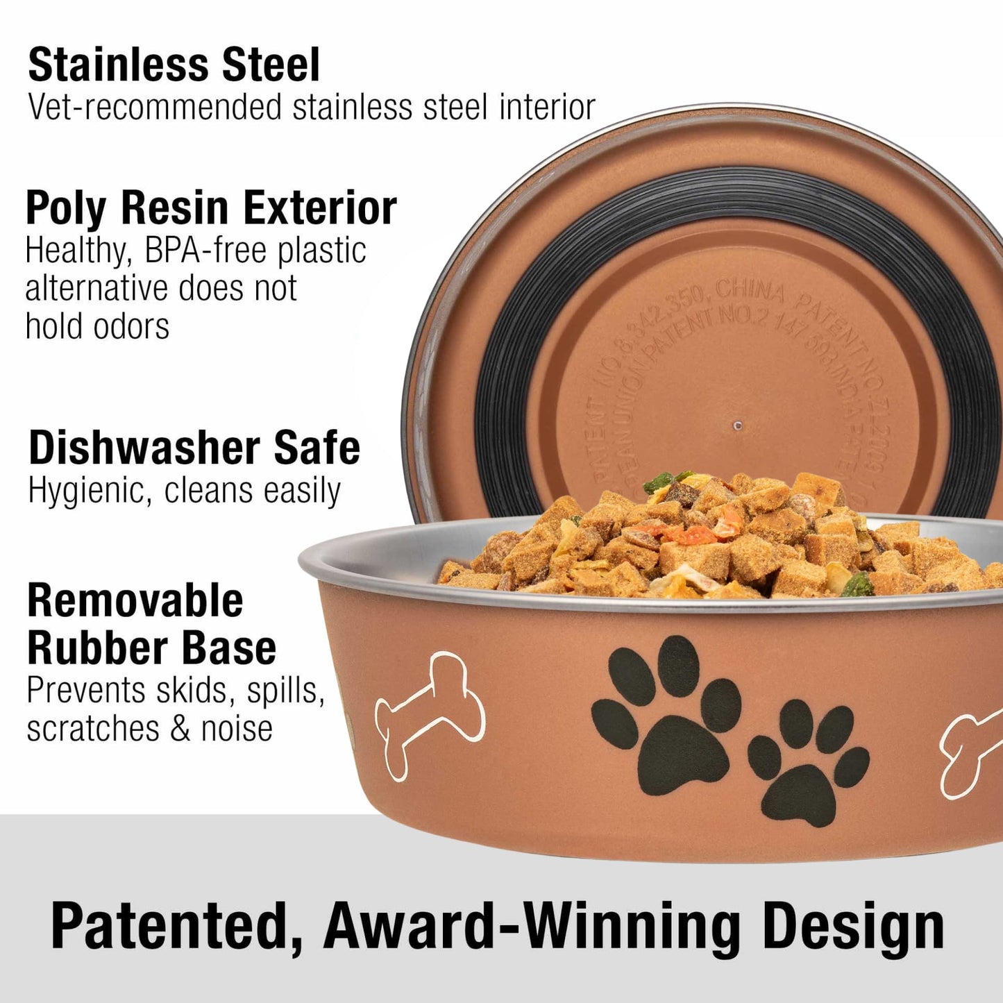 Loving Pets Bella Dog Bowls- Stainless Steel Dog & Cat Bowls - Spill Proof Dog Food Bowl, Cat Bowl, Puppy Essentials & Pet Supplies Great for Home & Travel (Small 10-20 lbs, Copper)