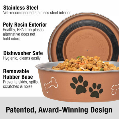 Loving Pets Bella Dog Bowls- Stainless Steel Dog & Cat Bowls - Spill Proof Dog Food Bowl, Cat Bowl, Puppy Essentials & Pet Supplies Great for Home & Travel (Small 10-20 lbs, Copper)
