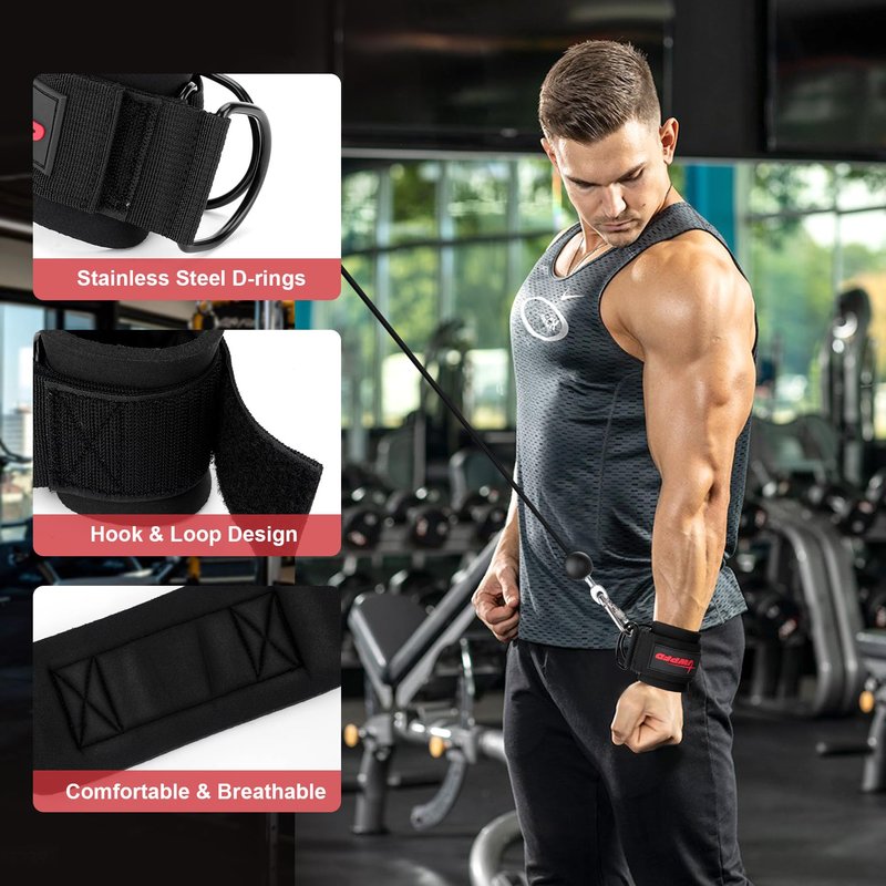 Wrist Straps for Cable Machines Wrist Cuffs for Men Woman Neoprene Padded Straps for Gym Strength Training Equipment (Black, L)