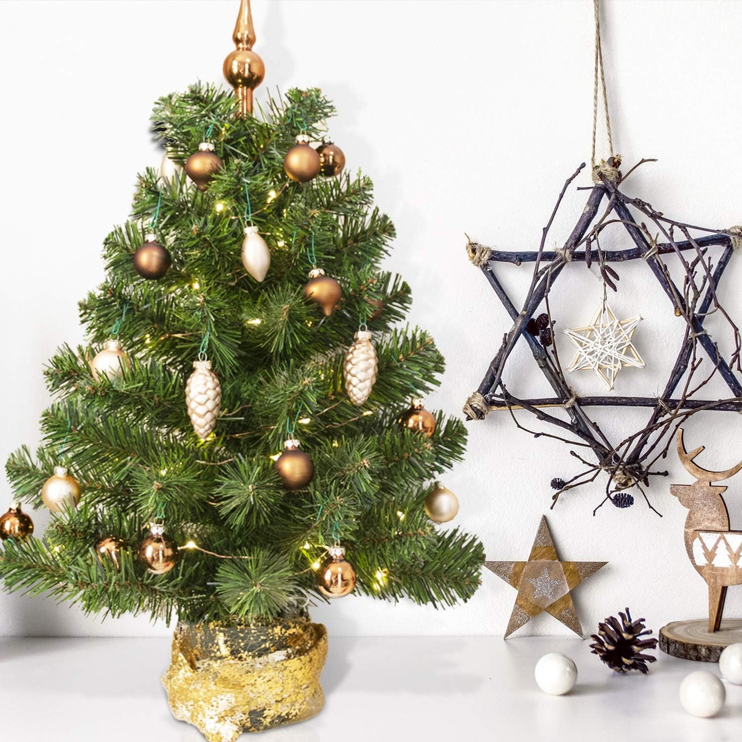 KI Store Bronze Champagne Miniature Ornaments and Toppers Set of 15 Christmas Mini Glass Tree Decorations for Desktop Tabletop Wedding Centerpiece