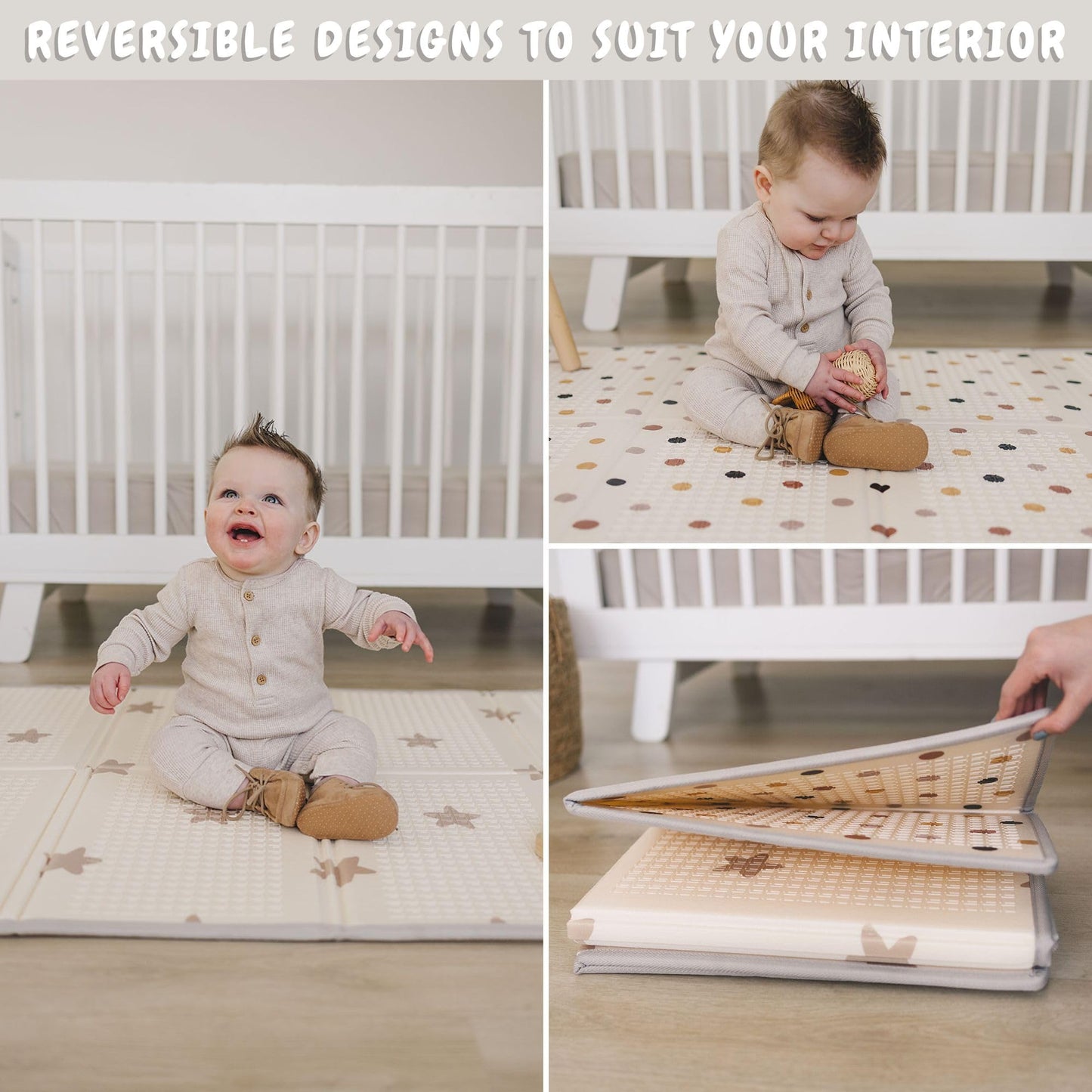 Bubba Bear Baby Play Mat, Floor Foam Playmats for Babies, Foldable Matt Gyms Playmat for Kids & Infants, Large Padded Waterproof Mats for Crawling & Playing, Soft Folding Wipeable (120 x 90 cm, Beige)