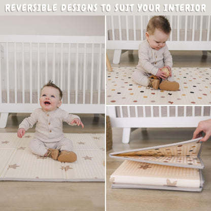 Bubba Bear Baby Play Mat, Floor Foam Playmats for Babies, Foldable Matt Gyms Playmat for Kids & Infants, Large Padded Waterproof Mats for Crawling & Playing, Soft Folding Wipeable (120 x 90 cm, Beige)