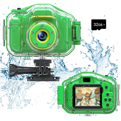 Agoigo Kids Waterproof Camera - Children Underwater HD Video Digital Camcorder, Portable Travel Toy for Toddler - Ideal Christmas Birthday Gifts for Boys Girls Age 3-12 with 32GB Card (Green)