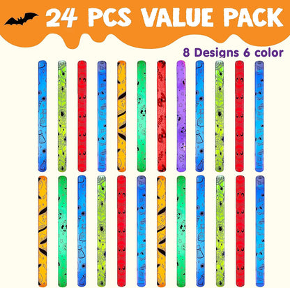JOYIN 24 Pcs Halloween Glow Stick Hanging Wands in 8 Different Pattern Designs and 6 Colors for Kids Party Favors, Halloween Party Supplies, Glow in the Dark, Goodies Bags Fillers, Non Candy Treats