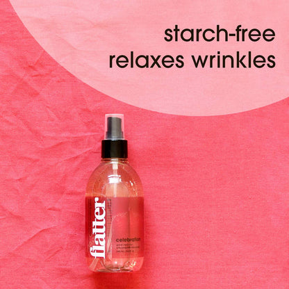 Flatter Smoothing Spray by Soak | Naturally-derived Wrinkle Release Spray | Starch-Free Alternative for Ironing, Quilting & Sewing | 8oz | Celebration
