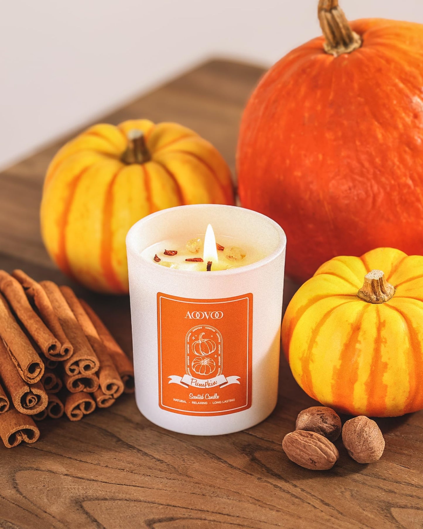 AOOVOO Fall Candles Set for Women - 4 Pack Candles for Home Scented, Aromatherapy Candle with Crystals Inside, 28 oz 200 Hour Long Lasting, Autumn Fragrance of Apple Pie/Cinnamon/Pumpkin/Nutmeg Beans
