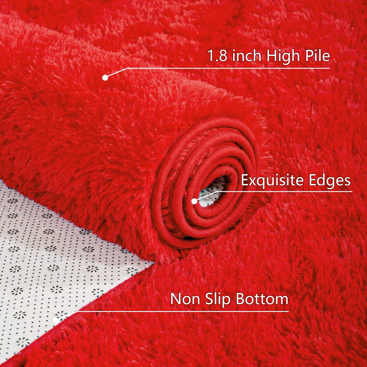 AROGAN Fluffy Rugs for Bedroom Living Room, Shag Area Rugs for Nursery Kids Girls Room, Plush Fur Rug for Playroom Dorm 3x5 Feet, Red