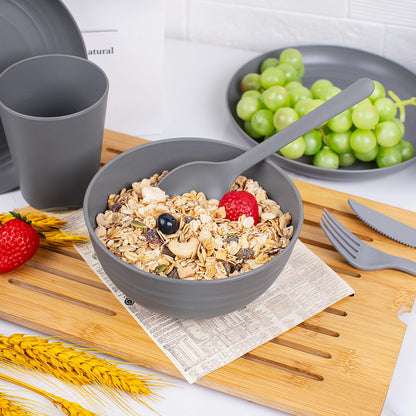 EI 42pcs Wheat Straw Dinnerware Set,Reusable Plastic Plates Unbreakable,Plates and Bowls Sets for College Dorm Room,Camping,Picninc,Halloween