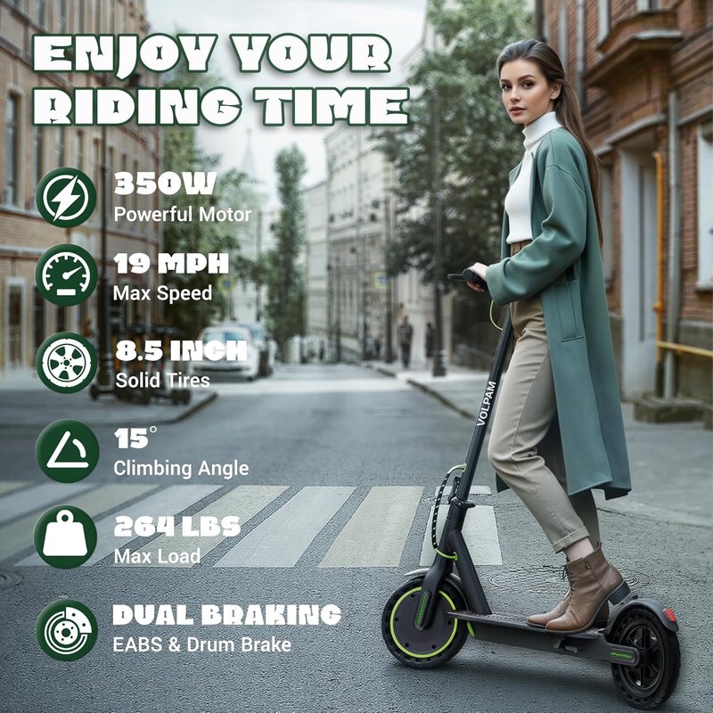 Electric Scooter - 350W/500W Motor, 19/22 MPH Speed, 16-28 Miles Range | 8.5"/10" Solid Tire, Folding Design