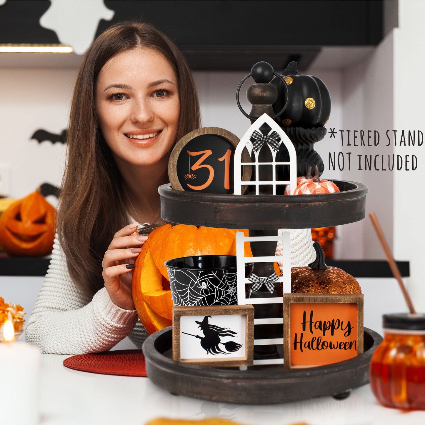 The Ultimate Farmhouse Fall Tiered Tray Decor Set - Beautiful Year Round Seasonal & Halloween Holiday Decoration Bundle - The Perfect Christmas Centerpiece Design for Home & Kitchen Decor