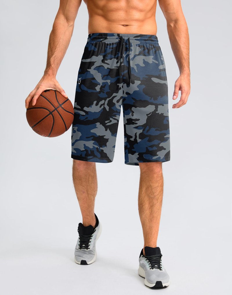G Gradual Men's Athletic Shorts with Pockets 9" / 11" Long Basketball Shorts Lightweight Quick Dry Gym Workout Shorts for Men(Blue Camo,XXXL)