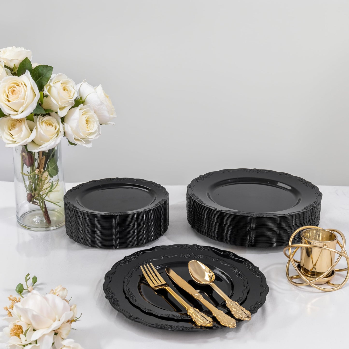 DaYammi 60PCS Black Plastic Plates, Heavy Duty Black Disposable Plates Premium 7.5 inch Dessert Cake Salad Appetizer Plates Hard Plastic Plates Disposable for Halloween Party