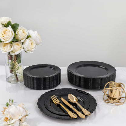 DaYammi 60PCS Black Plastic Plates, Heavy Duty Black Disposable Plates Premium 7.5 inch Dessert Cake Salad Appetizer Plates Hard Plastic Plates Disposable for Halloween Party