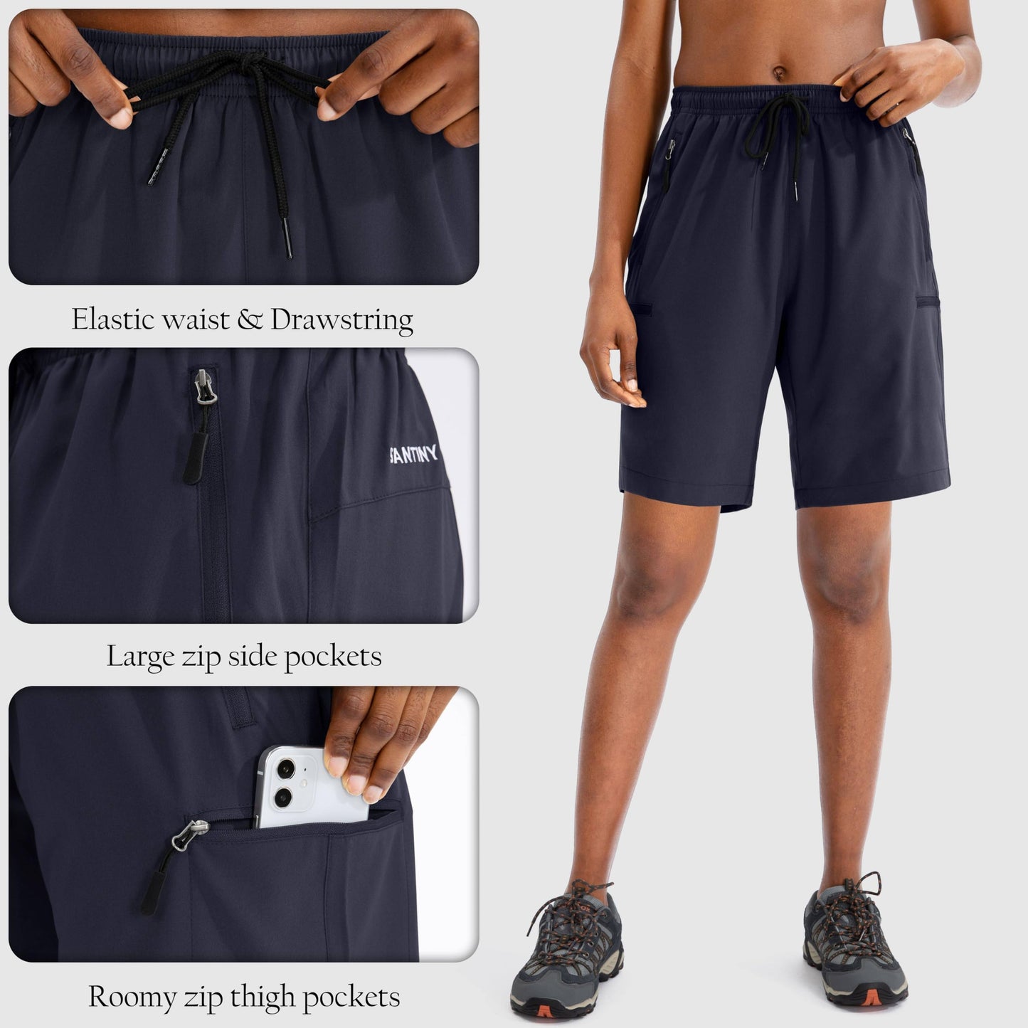 SANTINY Women's 5''/ 7''/9'' Hiking Cargo Shorts Quick Dry Lightweight Summer Shorts for Women Athletic Golf Zipper Pockets(Navy_S)