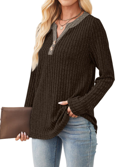 SAMPEEL Womens Sweaters Lightweight Long Sleeve Shirts V Neck Tops with Button Fall Outfits 2025