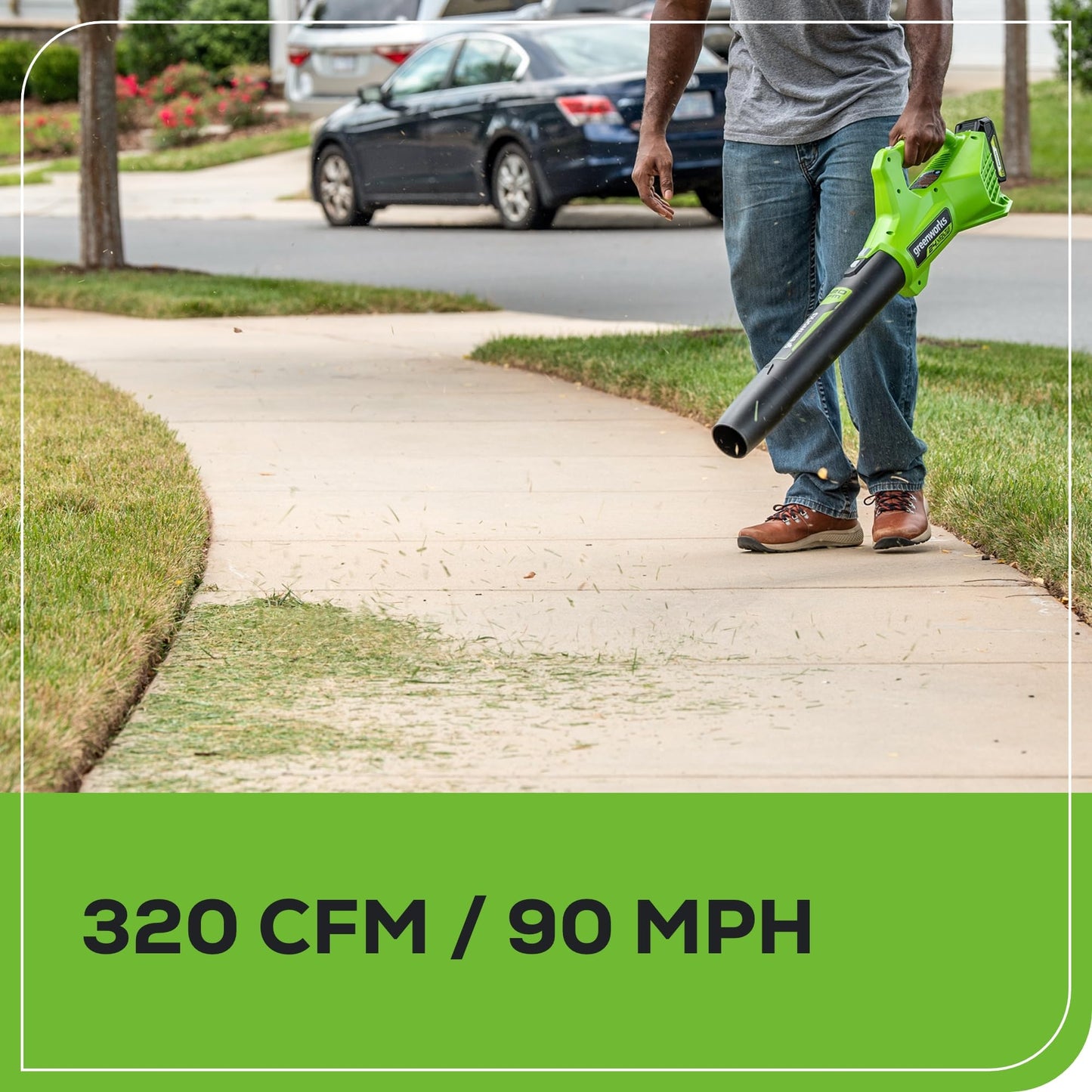 Greenworks 48V (24V x 2) 17" Brushless Mower+12" String Trimmer +320CFM Blower,(2) 4.0Ah Batteries and 2A Dual Port Charger