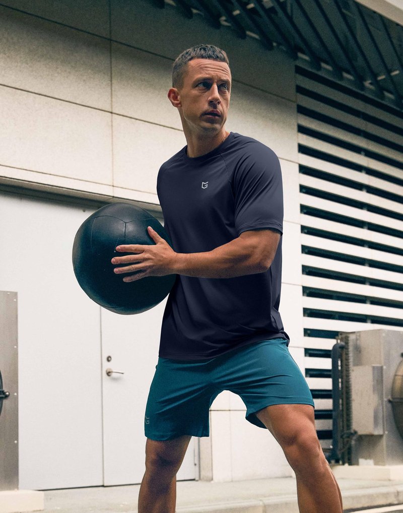 G Gradual Men's Athletic Workout T-Shirts Moisture Wicking Cooling Running Shirts Short Sleeve Performance Tee for Gym Tennis(Navy,XXL)