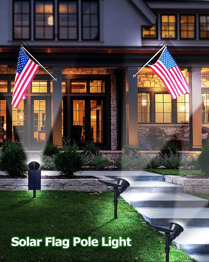 Solar Spot Lights Outdoor, Halloween Bright Solar Landscape Spotlights Waterproof 18LED 2-in-1 Solar Powered Flag Light Adjustable Auto On/Off Uplights for Flag Pole Garden Yard 1Pack (Cool White)