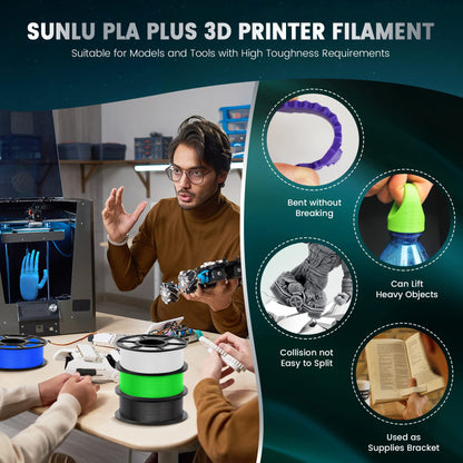 SUNLU PLA+ Filament 1.75mm, Enhanced Durability and High Strength, PLA Plus 3D Printer Filament for 3D FDM Printers, 1kg Spool, pla+ Black