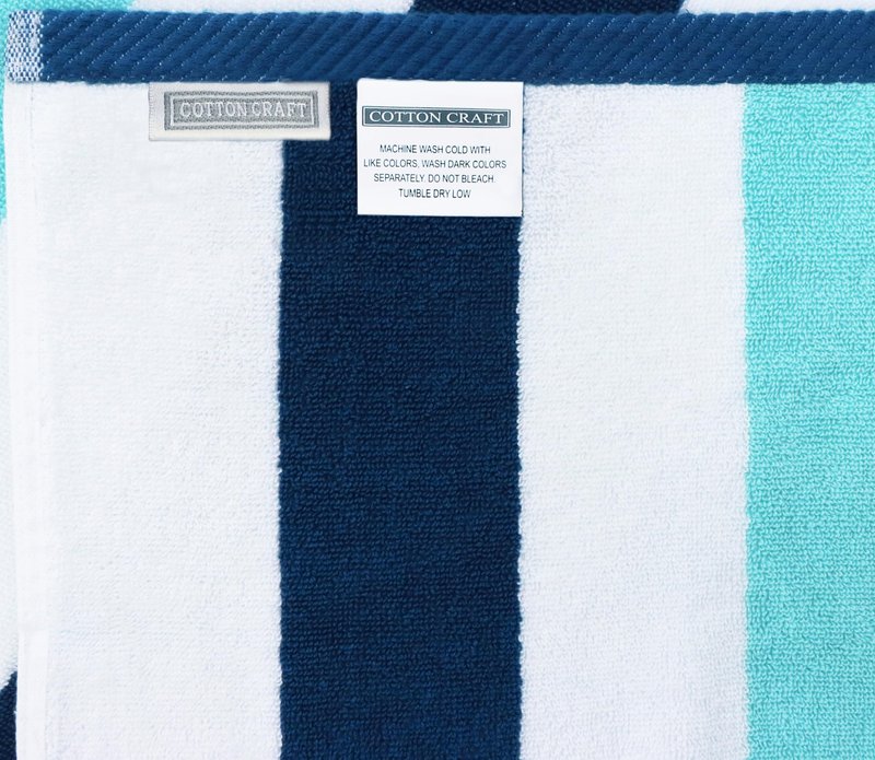 COTTON CRAFT Hooded Beach Towel - Oversized XXL 35x84 Towel with Hood for Adults - The Big Kahuna 7 Foot Beach Blanket Towel - Big & Tall Soft 100% Cotton Velour - Pool Bath Wrap - Cabana Stripe Blue