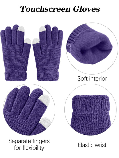 Aneco Winter Warm Knitted Scarf Beanie Hat and Gloves Set Men & Women's Soft Stretch Hat Scarf and Mitten Set