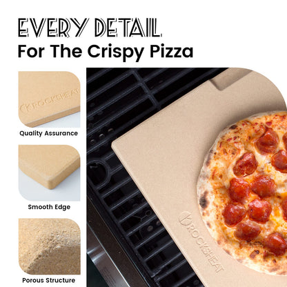 ROCKSHEAT Pizza Stone Bread Baking Stone 30 x 38cm Rectangular Stone for Oven and Grill Innovative Double-Sided Built-in Design with 4 Handles Pizza Stones
