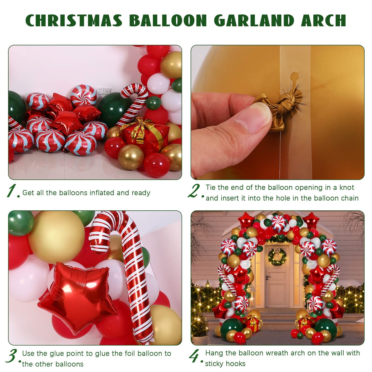 RUODON Christmas Balloon Arch Kit - 233 Pieces with Candy, Cane, Latex, Gift Box & Star Balloons for Party Decorations