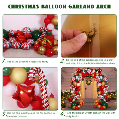 RUODON Christmas Balloon Arch Kit - 233 Pieces with Candy, Cane, Latex, Gift Box & Star Balloons for Party Decorations
