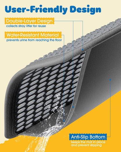 Cat Litter Mat - 23.2'' x 14.6'' Small Litter Trapping Mat, Easy to Clean Litter Box Mat, Waterproof, Urine-Proof, Non-Slip Kitty Litter Mats for Floor, Grey
