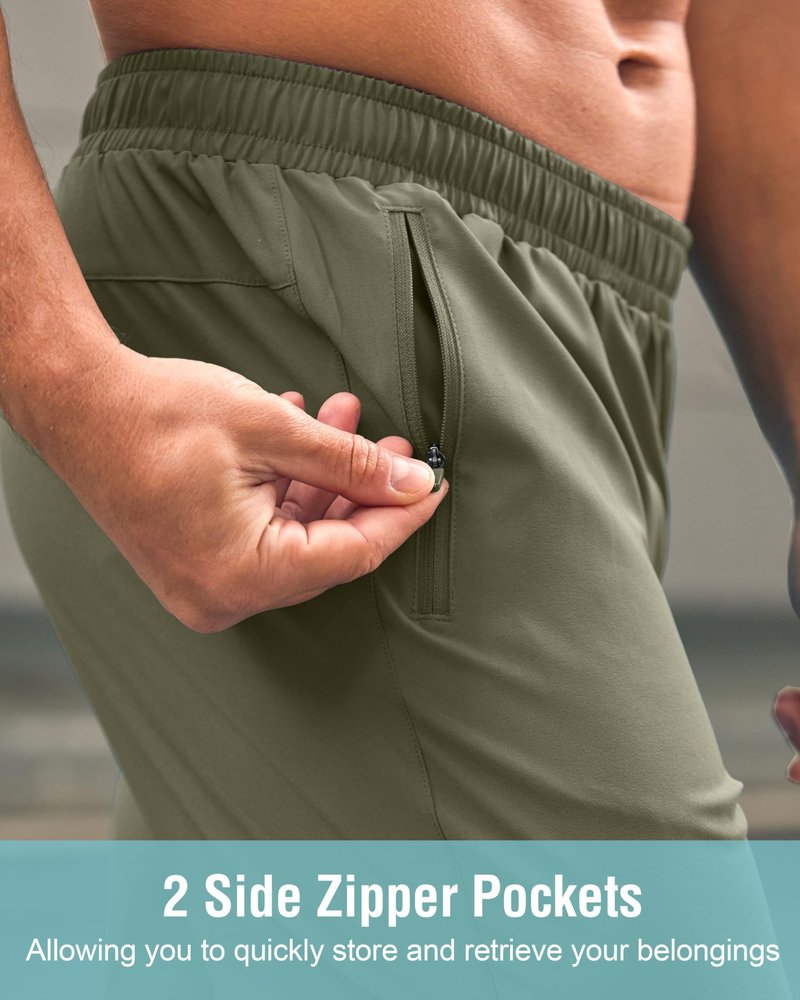 G Gradual Men's Athletic Running Shorts with Zipper Pockets Quick Dry 7"/ 5"/ 9" Workout Gym Shorts for Basketball Hiking(Sage Green,7M)