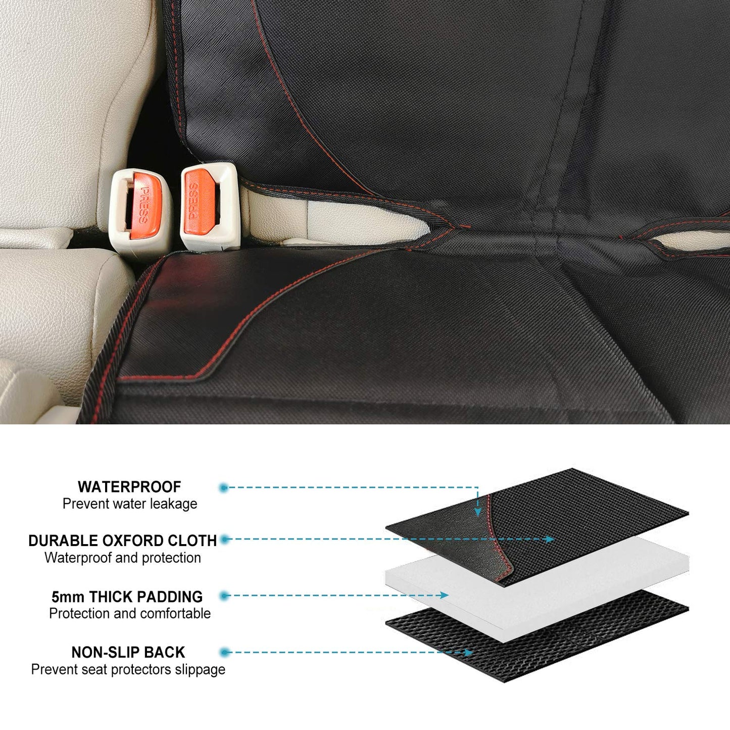Car Seat Protector,Baby Kids Car Seat Protectors for Child Seats,Waterproof Fits Isofix with Thickest Padding & Padded Cover & Mesh Pockets & Universal Size(Black, 1 Pack)