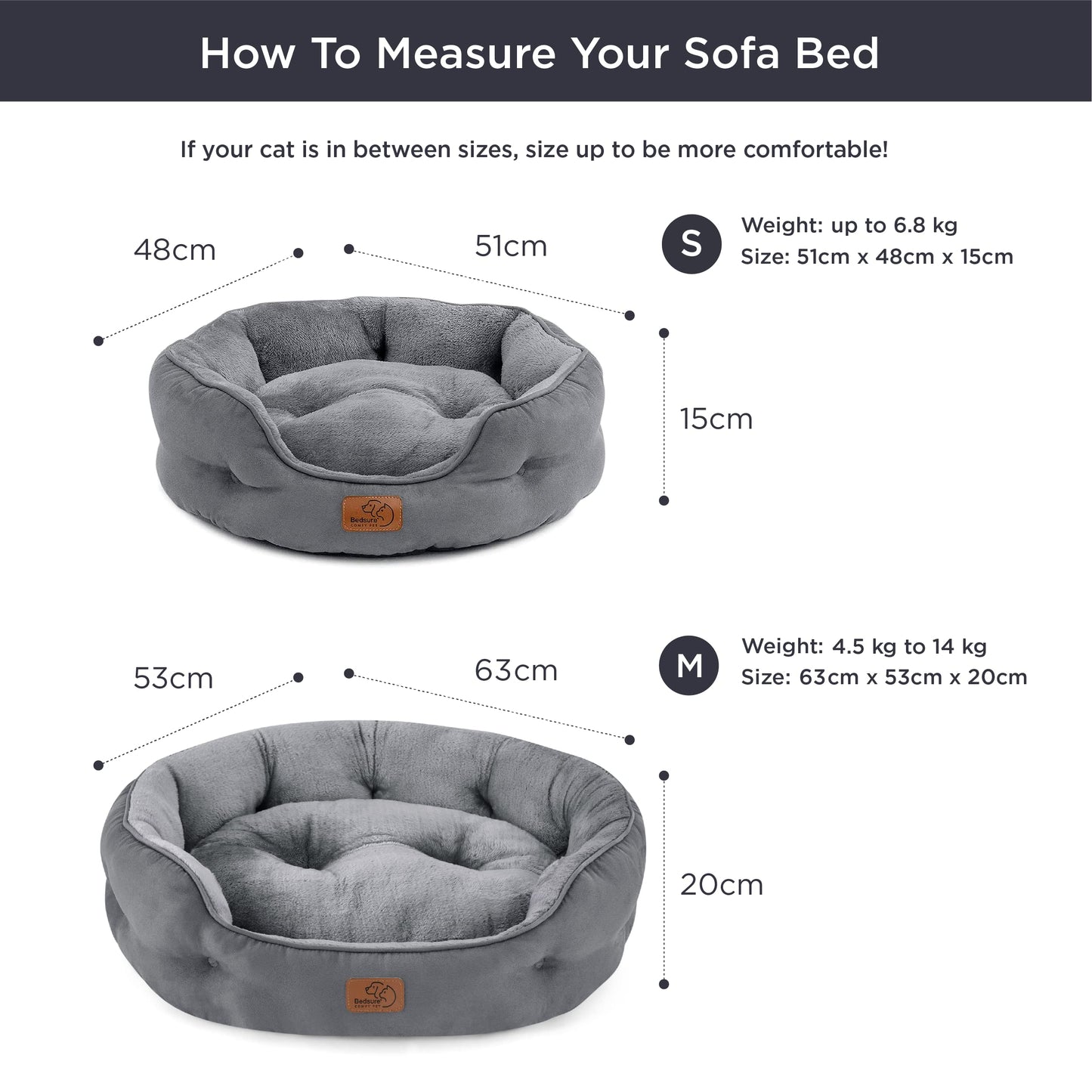 Bedsure Cat Bed for Indoor Cats - 51x48x15cm Round Washable Kitten Bed with Slip-Resistant Bottom and Reversible Cushion, Grey